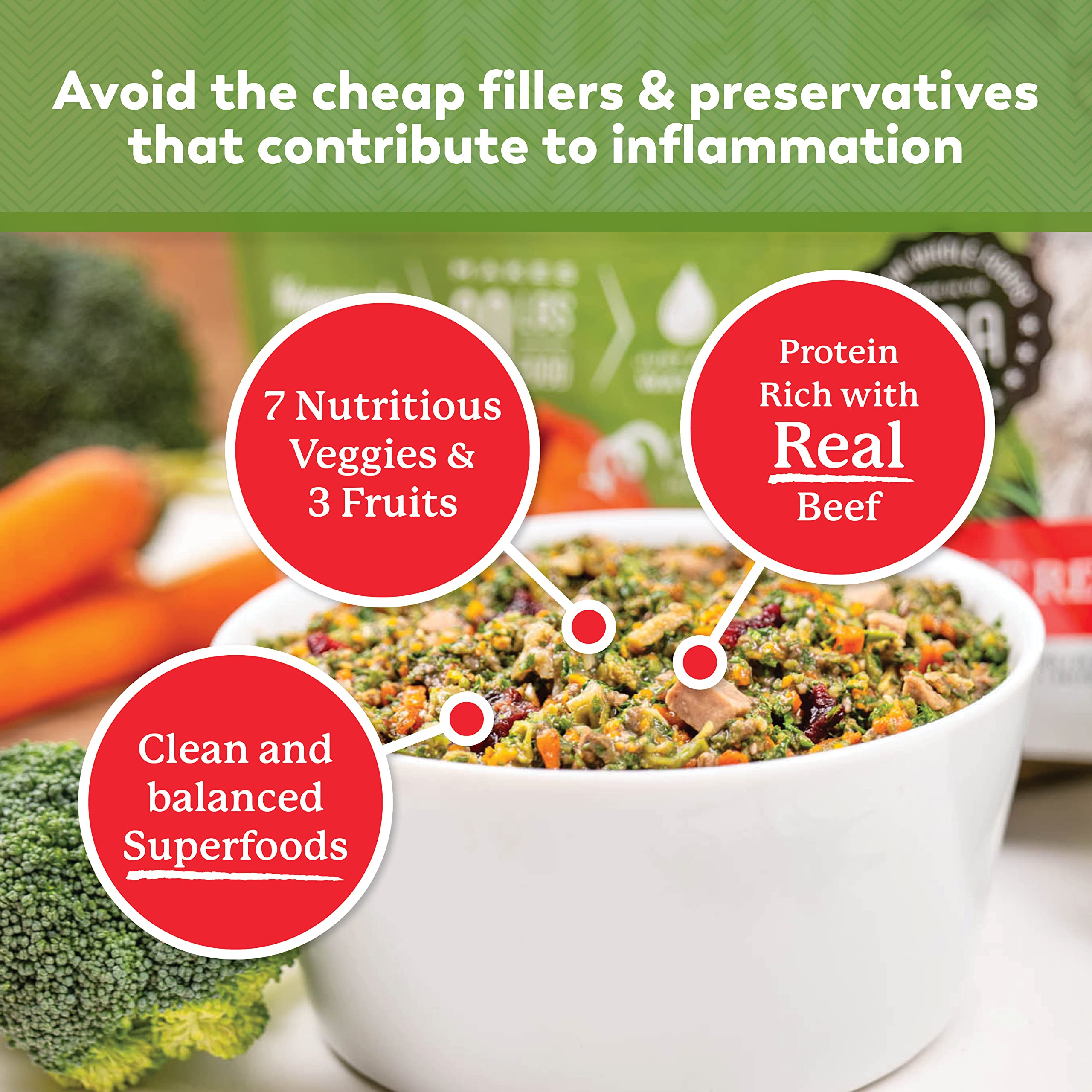 Dr. Harvey's freeze-dried beef bits — protein-rich flavor boosters.