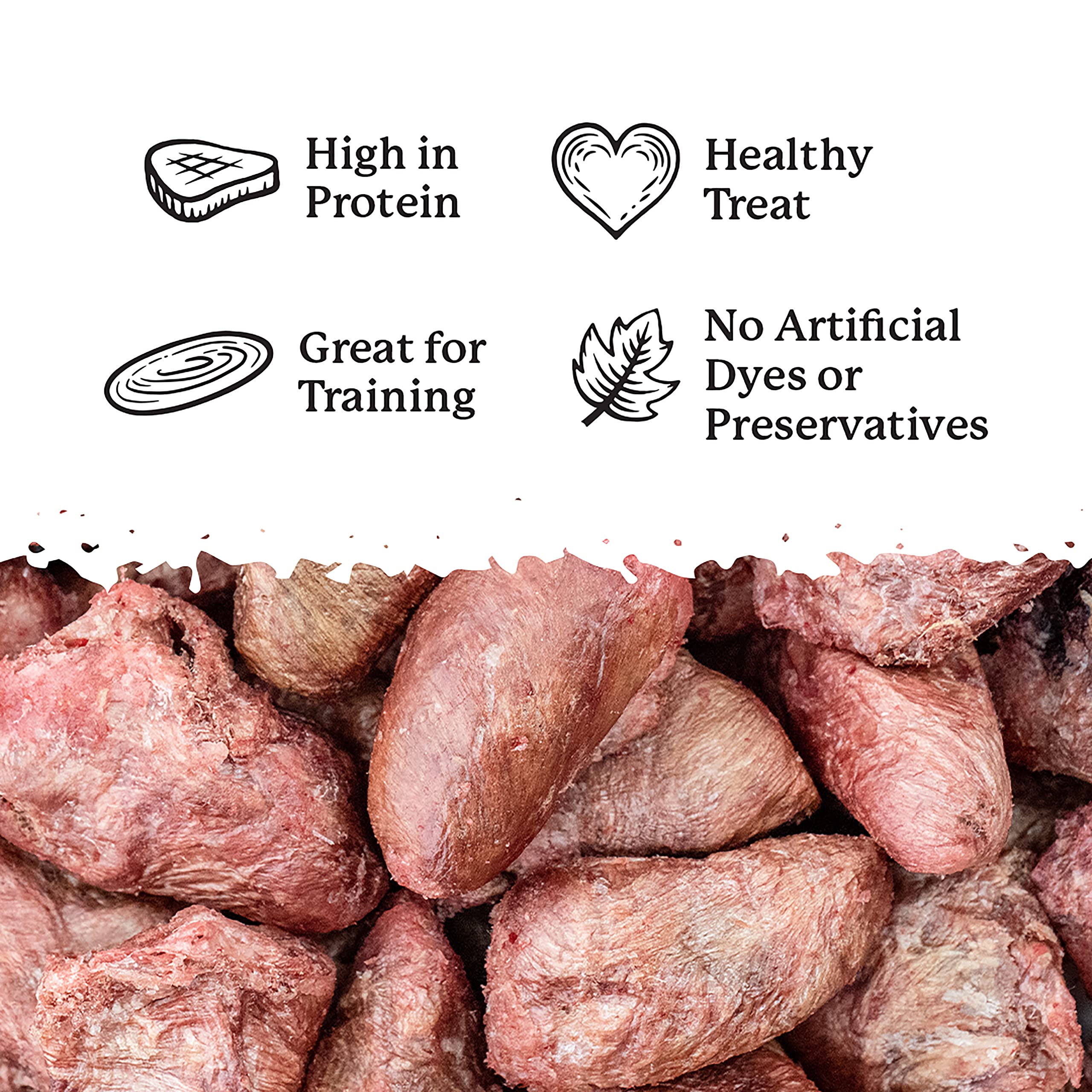 Dr. Harvey's Freeze-Dried Chicken Hearts close-up — high-protein bite with low fat.