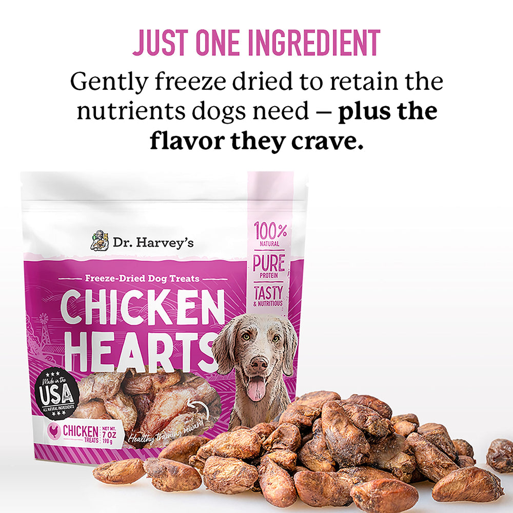Dr. Harvey's ingredients closeup — 100% natural chicken hearts without additives.