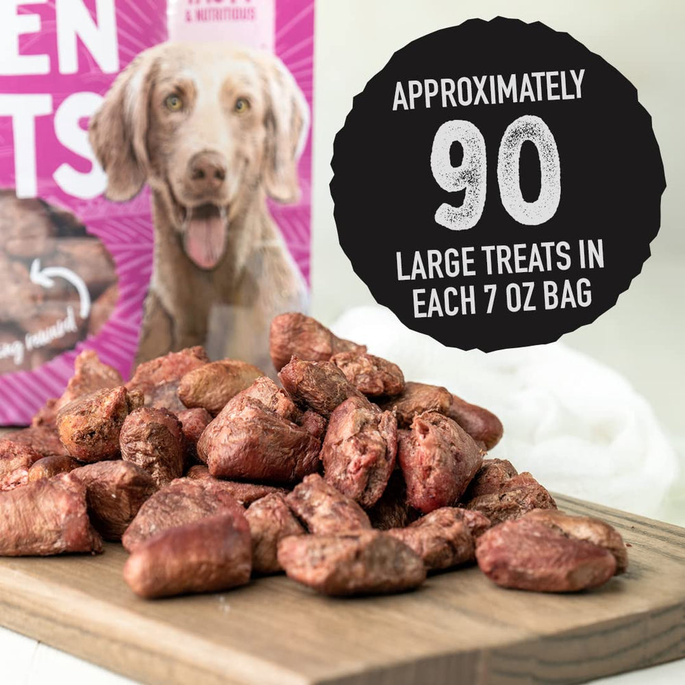 Ingredients label of Dr. Harvey's Freeze-Dried Chicken Hearts shows simple, single-ingredient nutrition