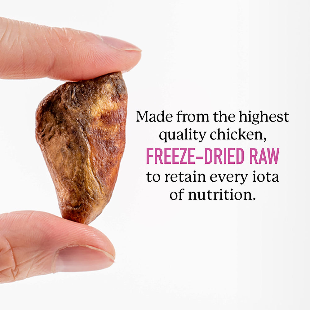 Dr. Harvey's Freeze-Dried Chicken Hearts packet back — allergen-free, simple ingredient list.