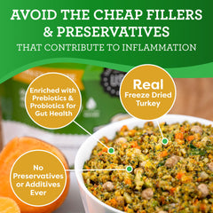 Freeze-dried turkey chunks used in Dr. Harvey's diet for preserved nutrients and texture.