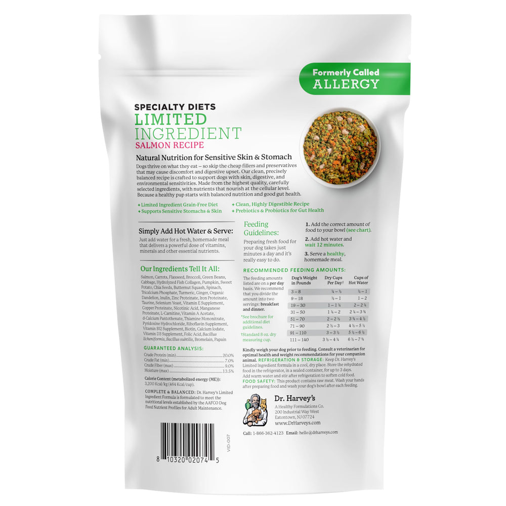 Dr. Harvey's grain-free label image communicates allergen-conscious nutrition for dogs with sensitivities