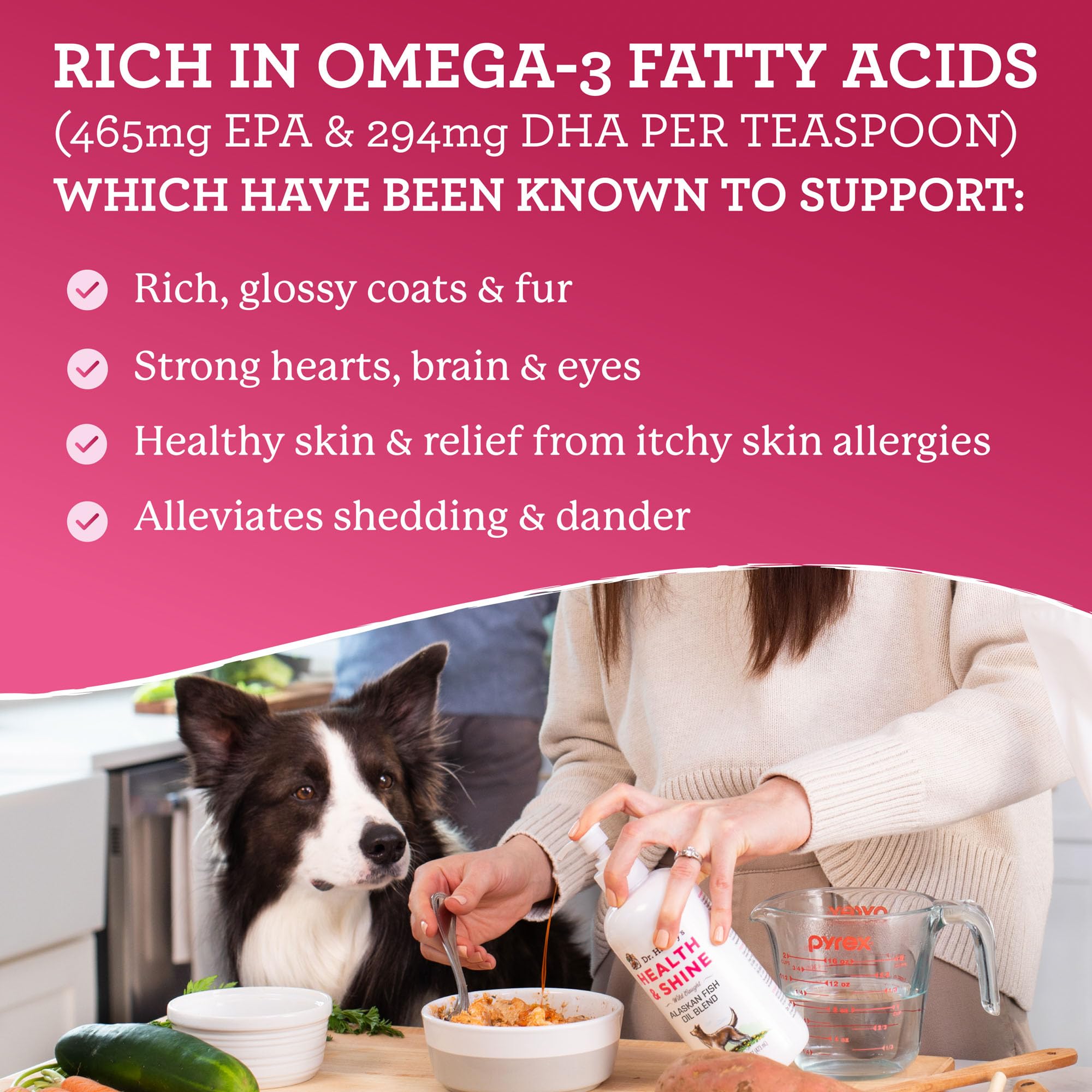 Dr. Harvey's Health & Shine dog coat glow after adding to meals