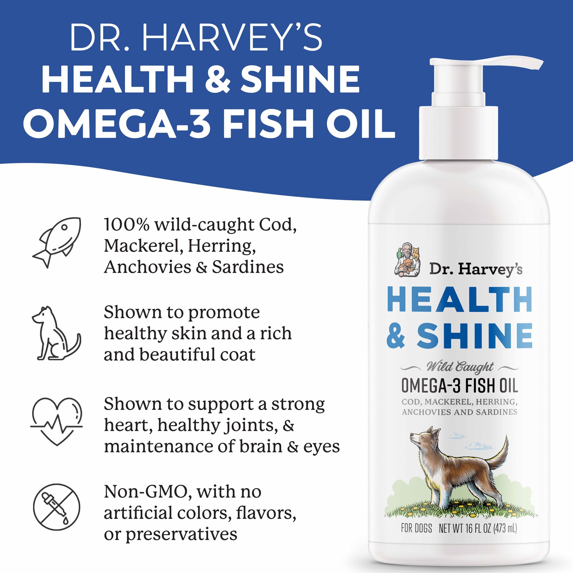 Dr. Harvey’s Health & Shine Omega-3 supports dogs' joint flexibility and comfort.