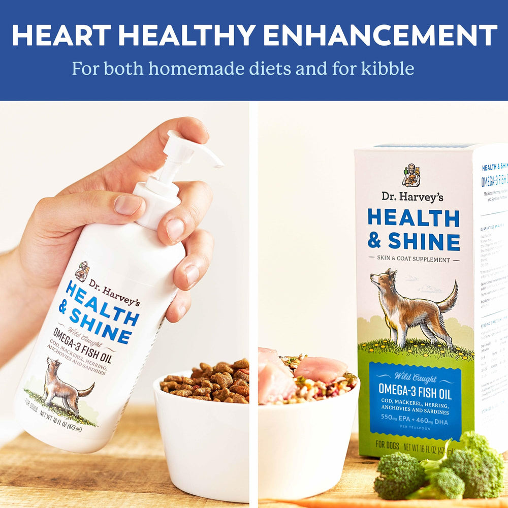 Dr. Harvey’s Health & Shine Omega-3 purified formula with reduced fishy odor.