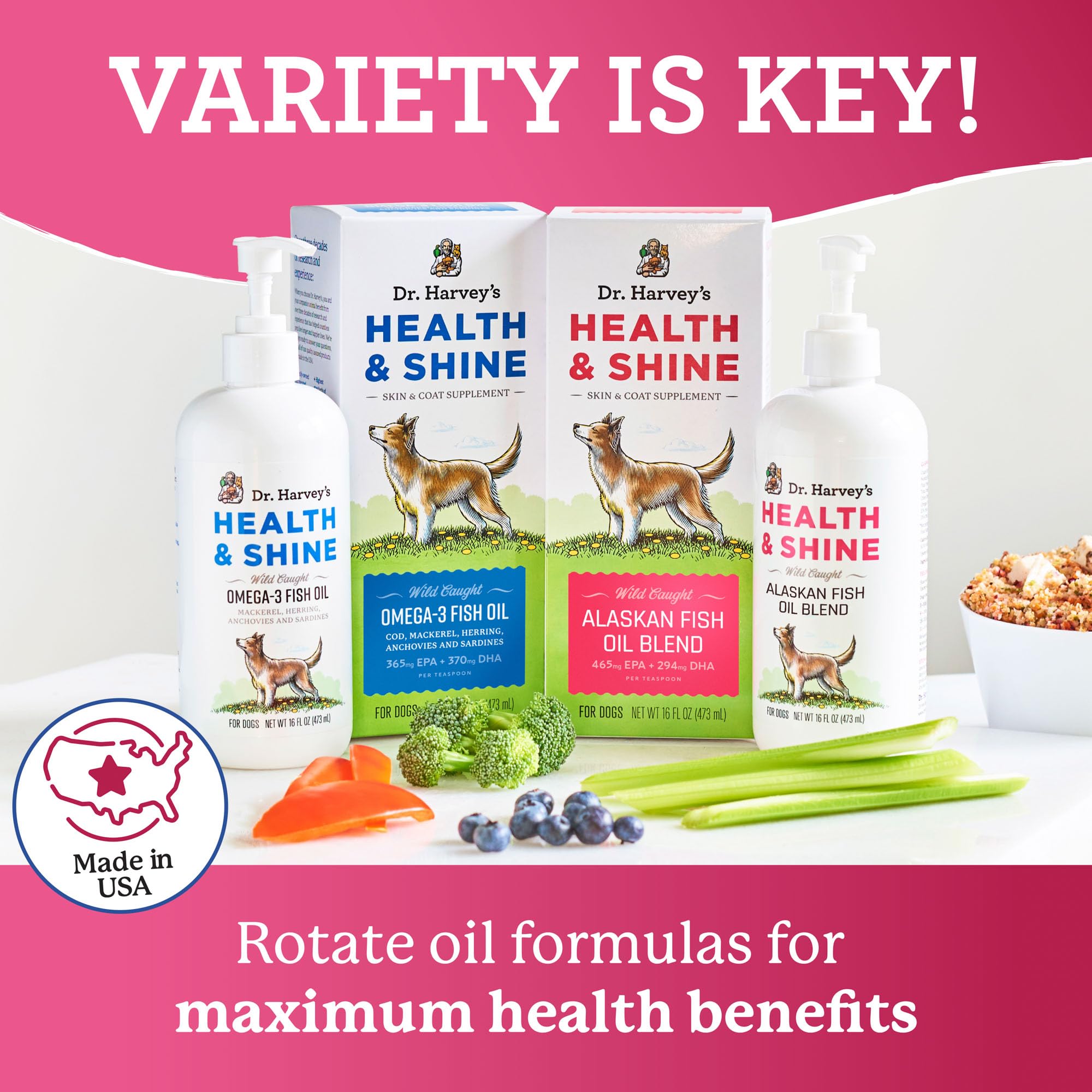 Dr. Harvey's Health & Shine supports raw dog diets with omega-3