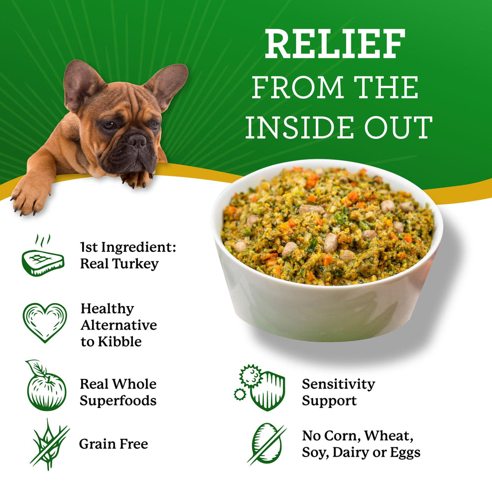 Serving-ready image shows portions for busy pet parents choosing Dr. Harvey's diet.