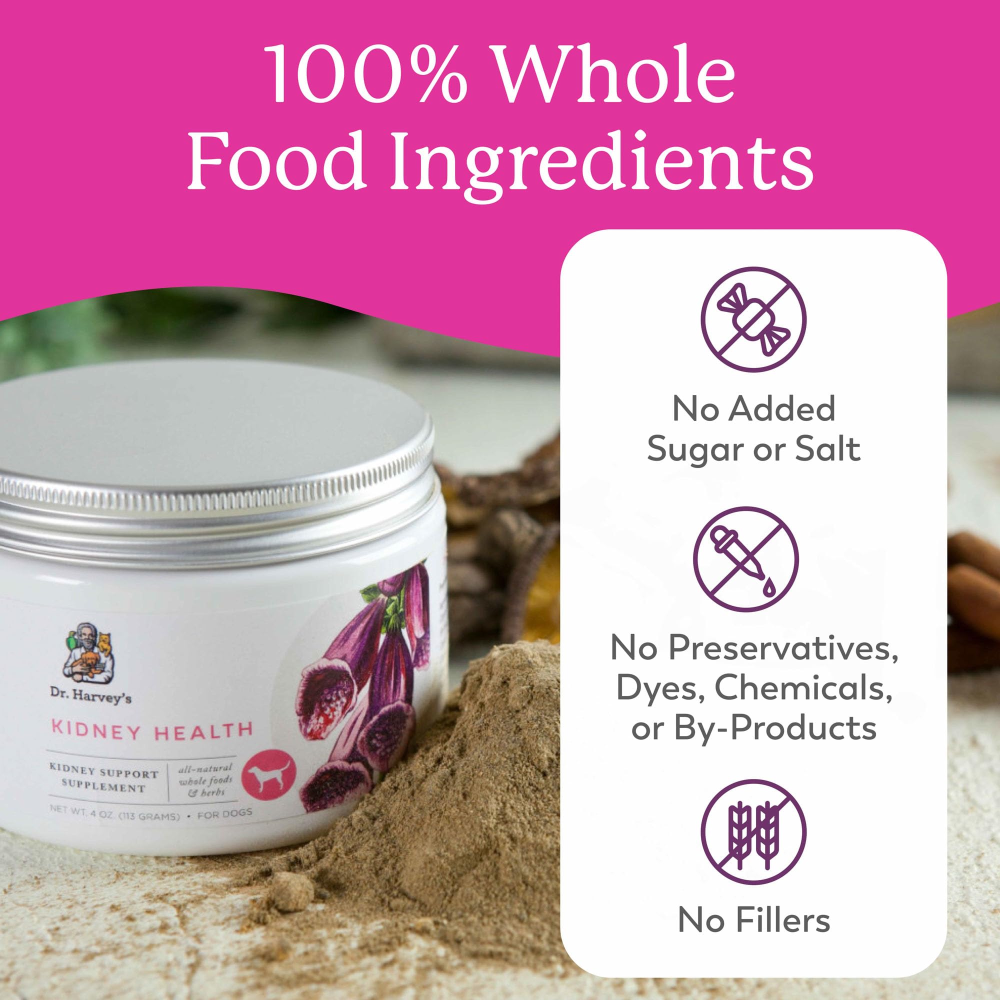 Dr. Harvey's Kidney Health powder scoop ready for daily use.