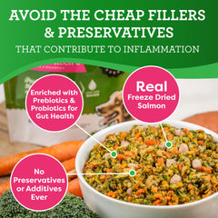 Dr. Harvey's Salmon limited-ingredient label showcases 100% human-grade, no preservatives for trusted meal quality
