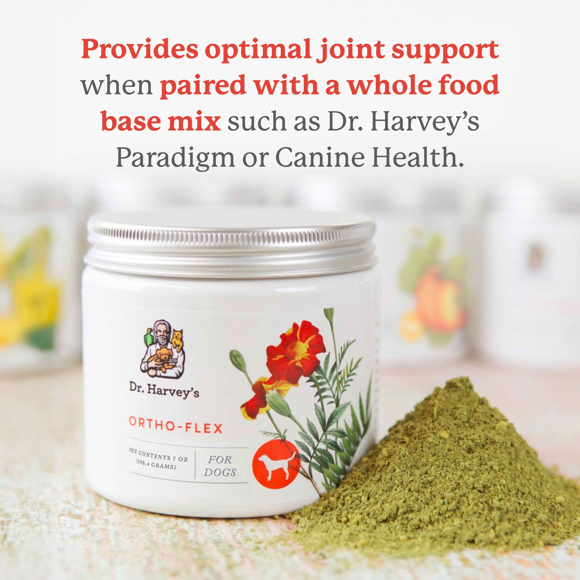 Dr. Harvey's Ortho-Flex dog joint-health concept image signals potential comfort