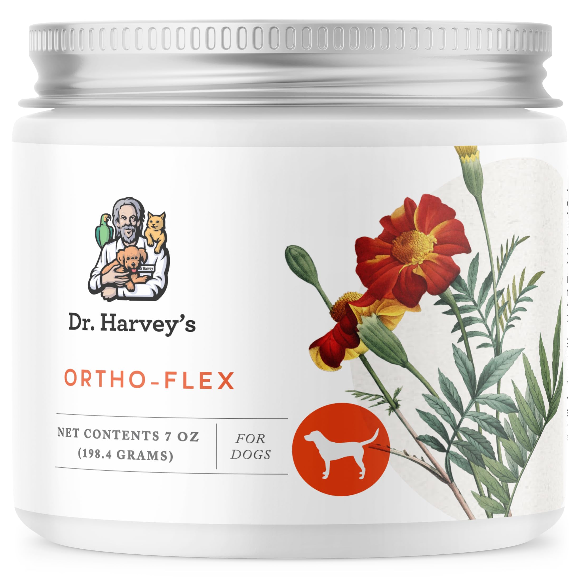 Dr. Harvey's Ortho-Flex bottle showing natural joint-support for dogs