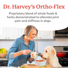 Dr. Harvey's Ortho-Flex scoop beside bottle for easy daily dosing