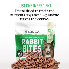 Dr. Harvey's Rabbit Bites closeup of meat texture for high-protein dog treats