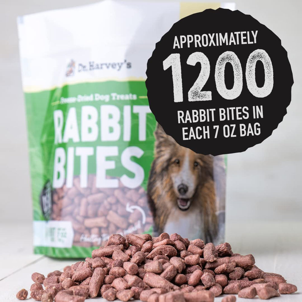 Dr. Harvey's Rabbit Bites treats in paw ready for training