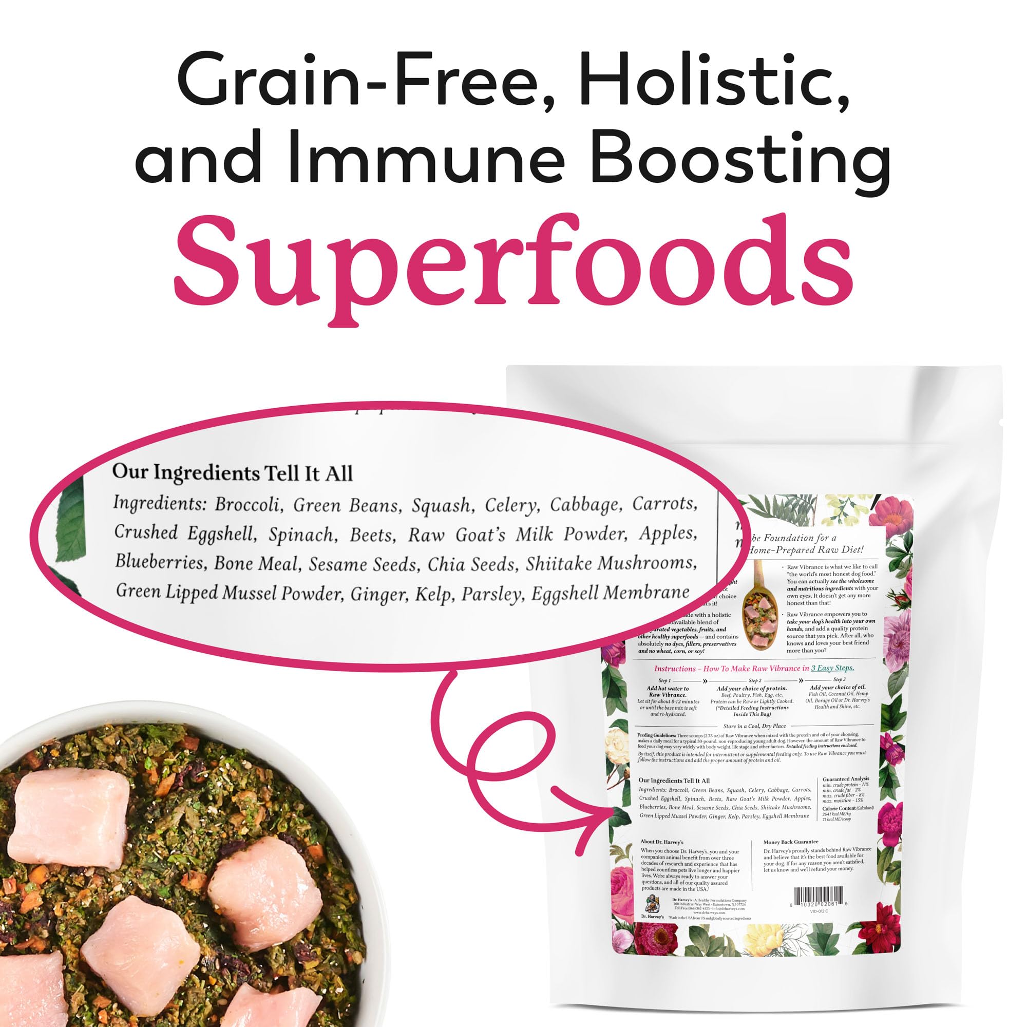 Dr. Harvey's Raw Vibrance dehydrated vegetables add fiber and nutrients to meals.
