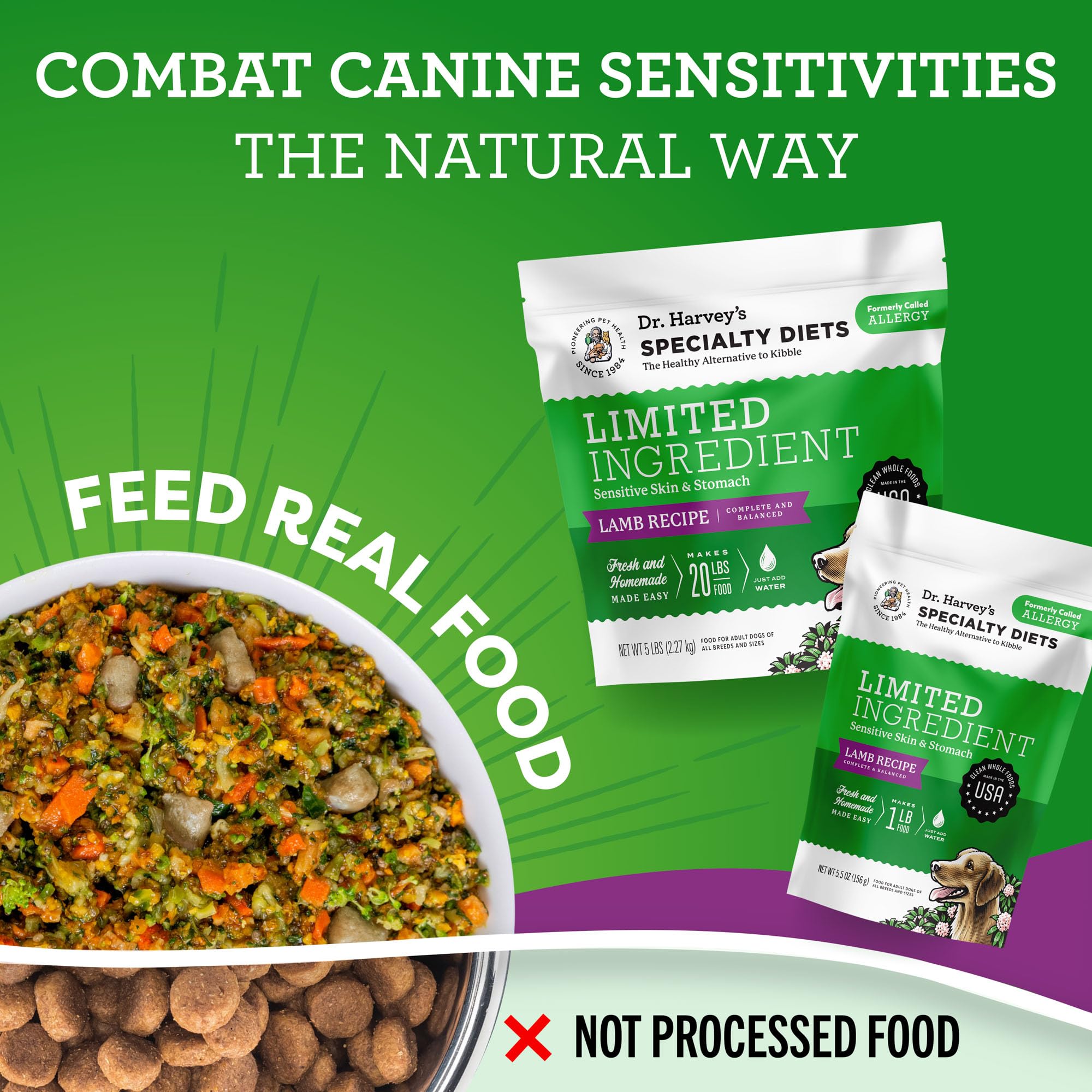 Dr. Harvey's no-preservatives label reassures safety for sensitive stomachs.