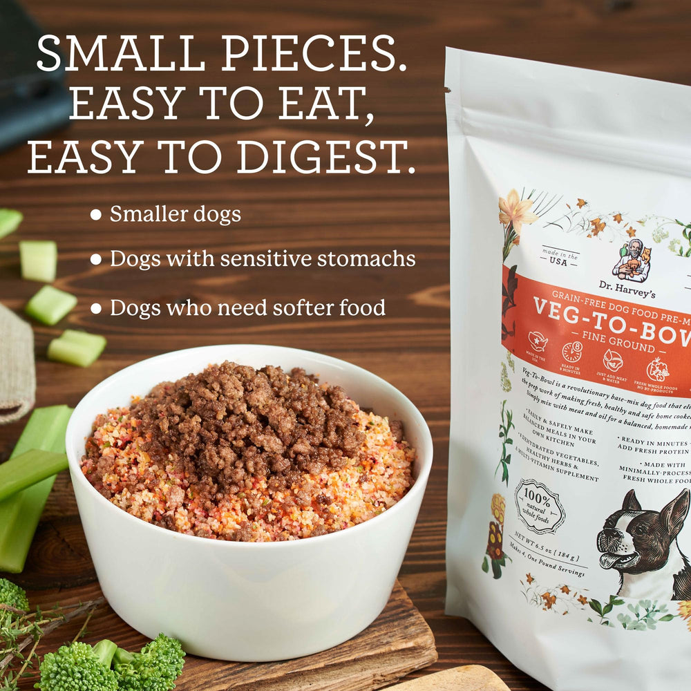 Dehydrated vegetables visible in Dr. Harvey's Veg-to-Bowl base mix