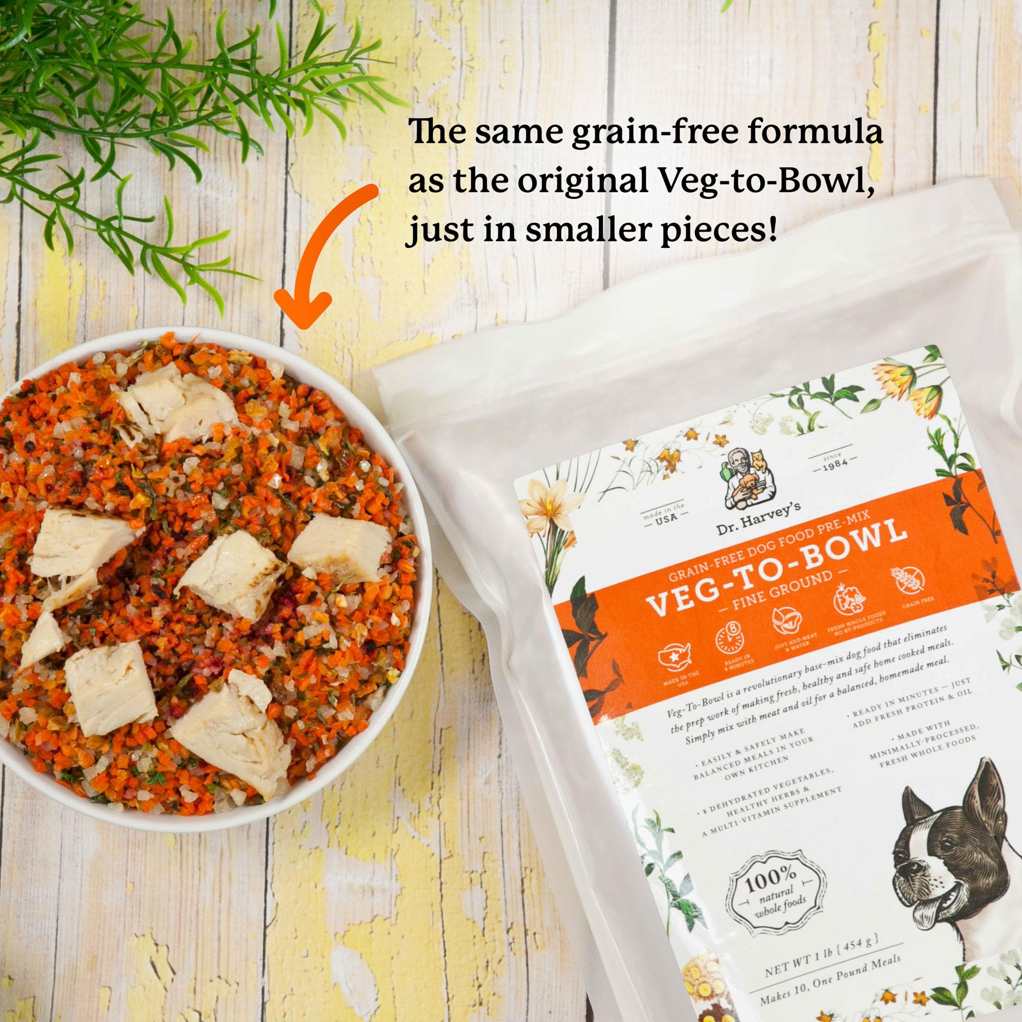 Eggshell calcium noted in Dr. Harvey's Veg-to-Bowl ingredients