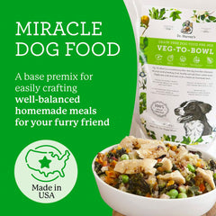 Close-up of Veg-to-Bowl grain-free base mix with dehydrated vegetables and eggshell calcium