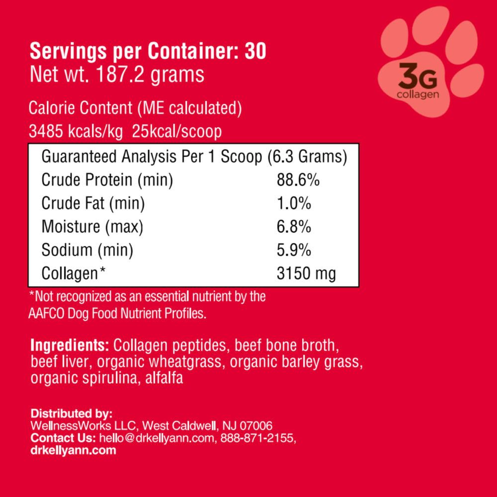 Dr. Kellyann Bone Broth Meal Topper for Dogs active pup enjoying meal and joint support.