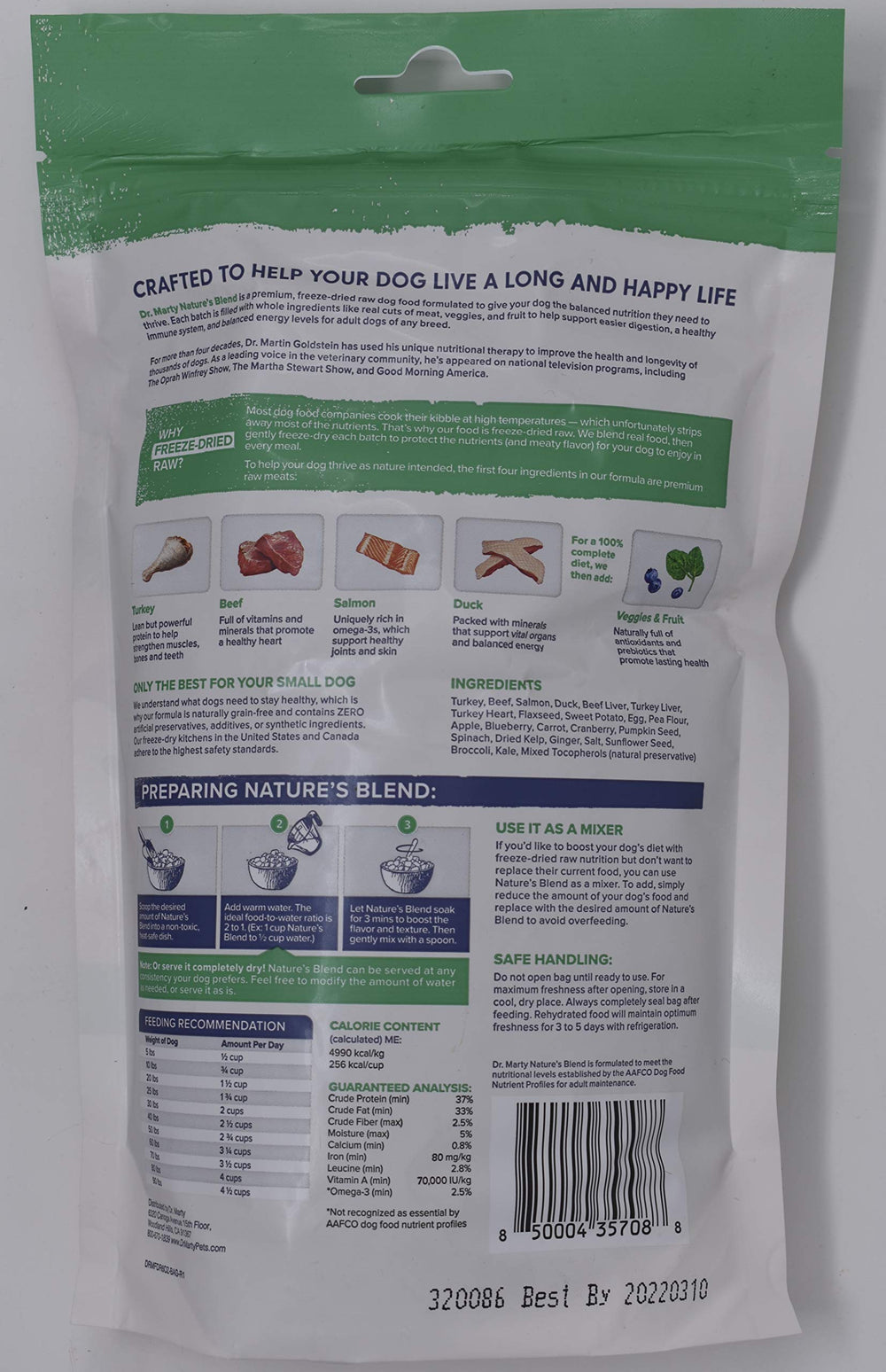 Dr. Marty Nature's Blend freeze-dried morsels in a bowl support nutrient-dense meals.