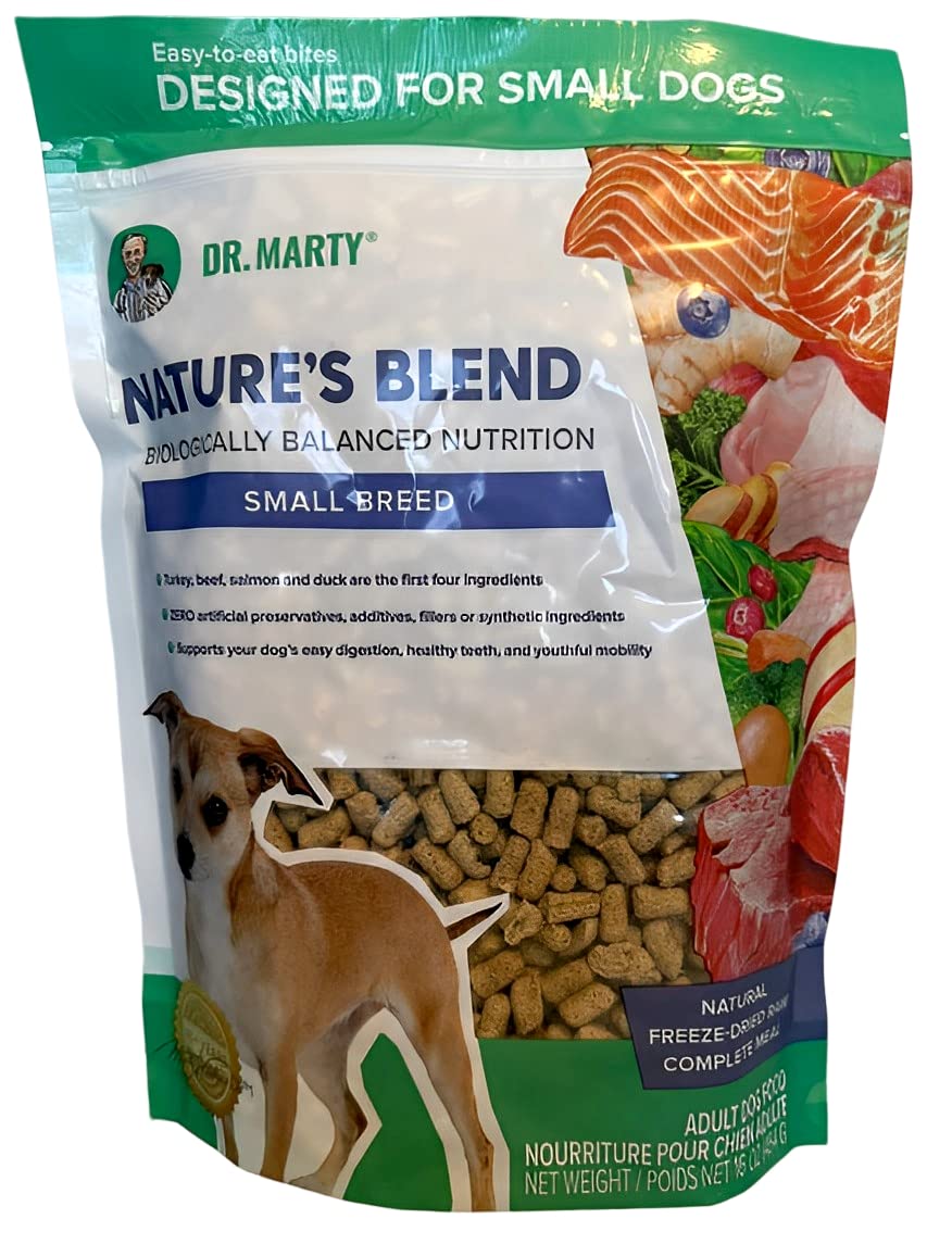 Dr. Marty Nature's Blend freeze-dried raw meal presented as convenient, shelf-stable nutrition.