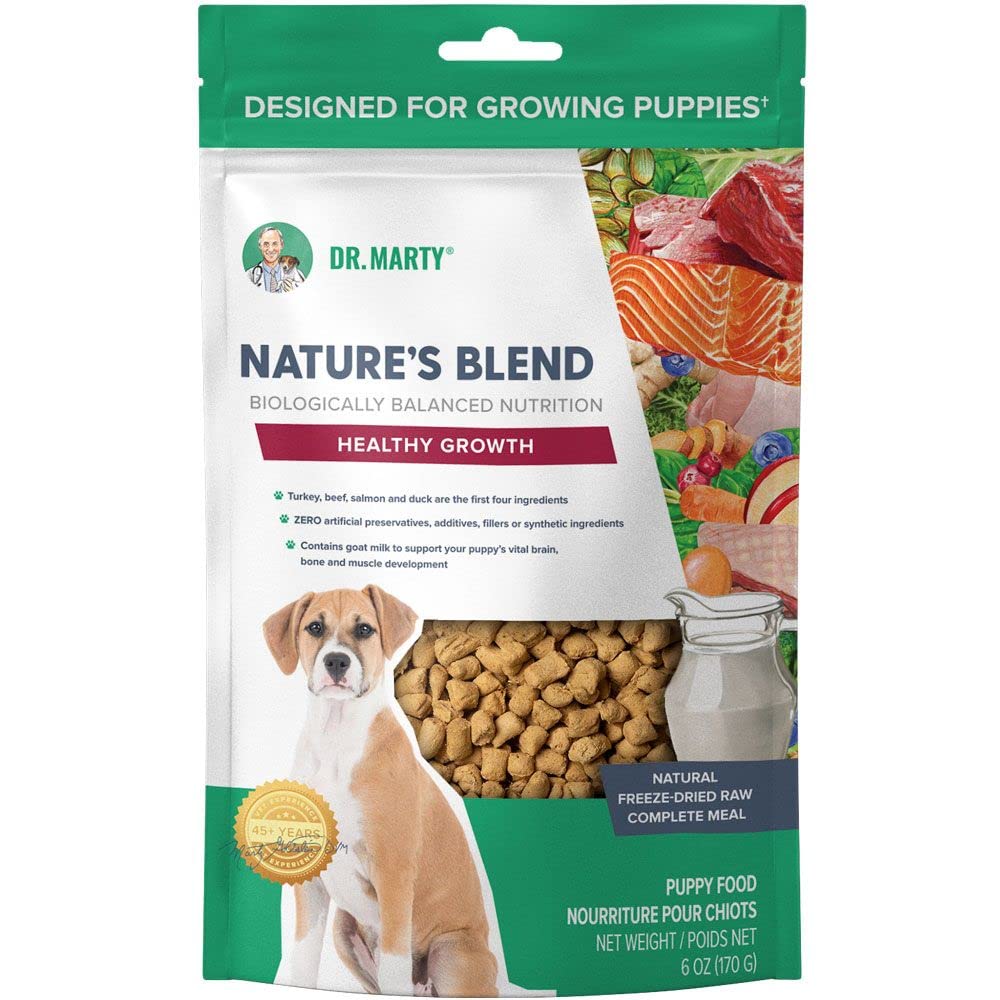 Dr. Marty Nature's Blend for Puppies packaging—freeze-dried formula supporting immune health and energy