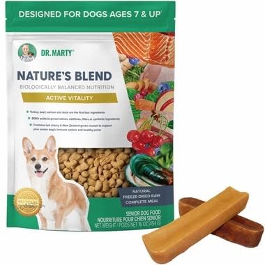 Dr. Marty Nature's Blend senior dog freeze-dried bowl supports vitality and joint health