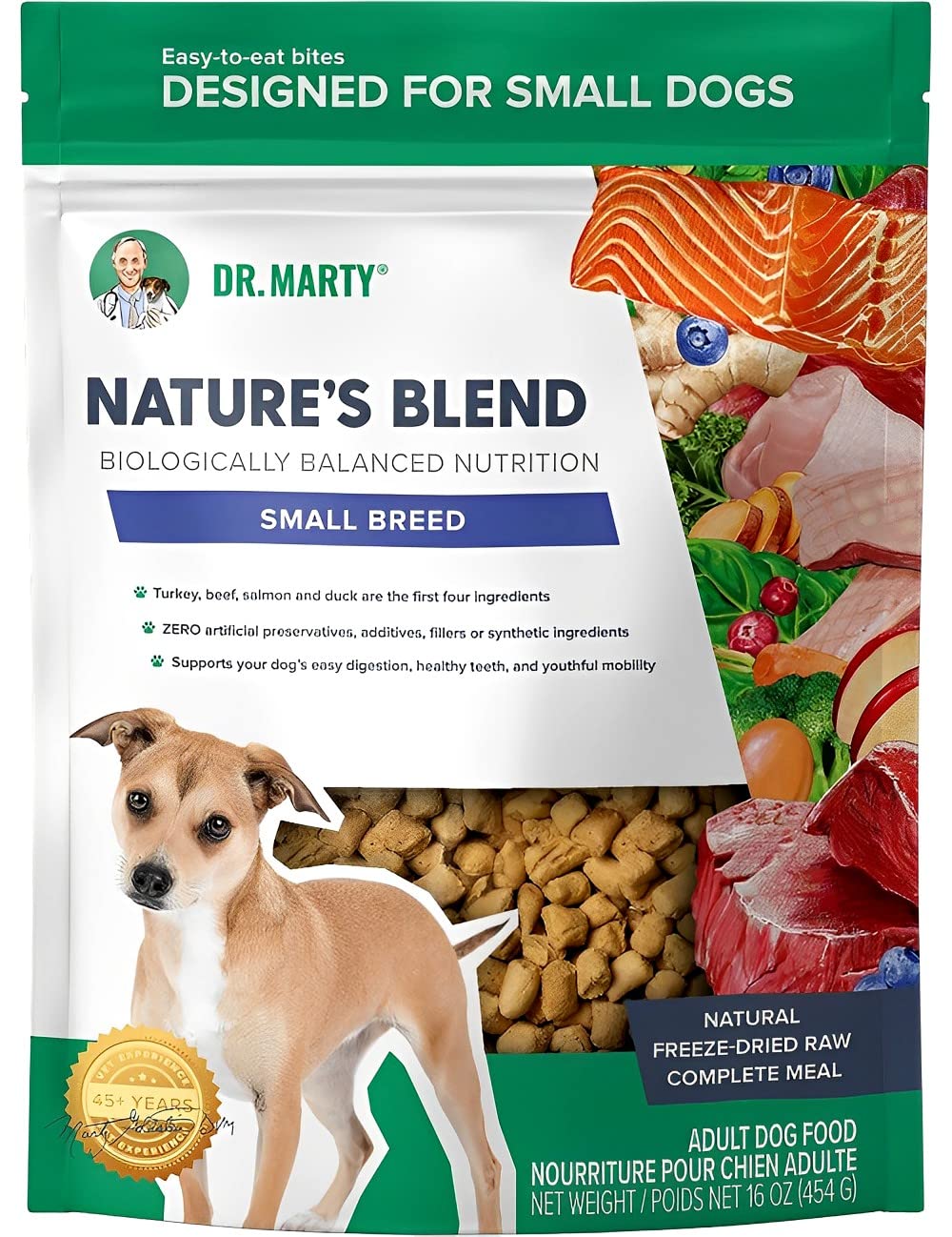 Dr. Marty Nature's Blend small-breed bite-sized pieces for easy feeding and daily balanced nutrition.