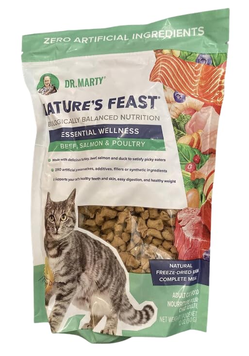 Dr. Marty Nature's Feast dry cat food bag—protein-rich formula for active feline energy
