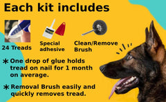 Dr McHenry's Dog Toe Treads cleaning brush helps maintain adhesion.