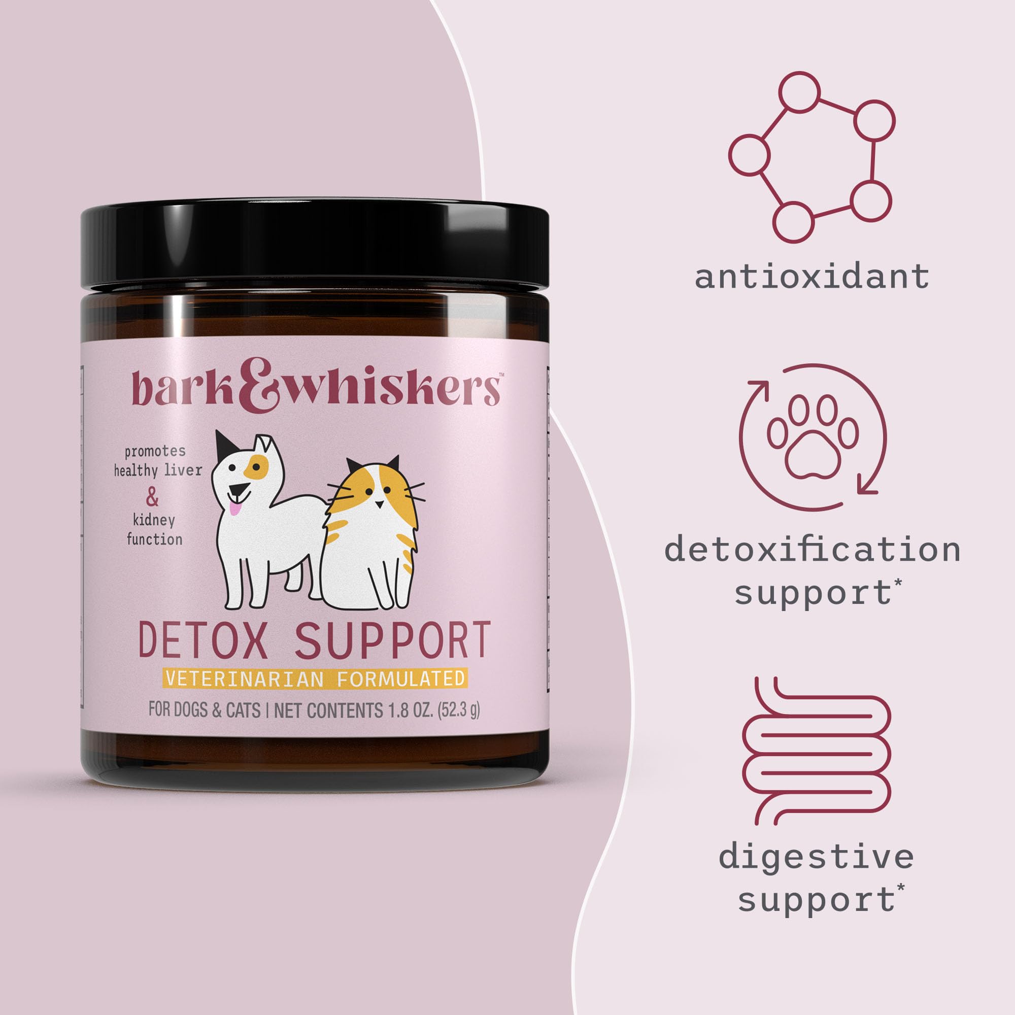 Dr. Mercola Bark & Whiskers detox ingredients chart shows organic milk thistle and greens