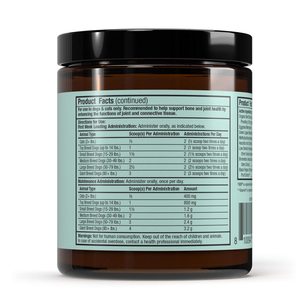 Dr. Mercola Bark & Whiskers ingredients list highlights NEM egg membrane for flexible joints.