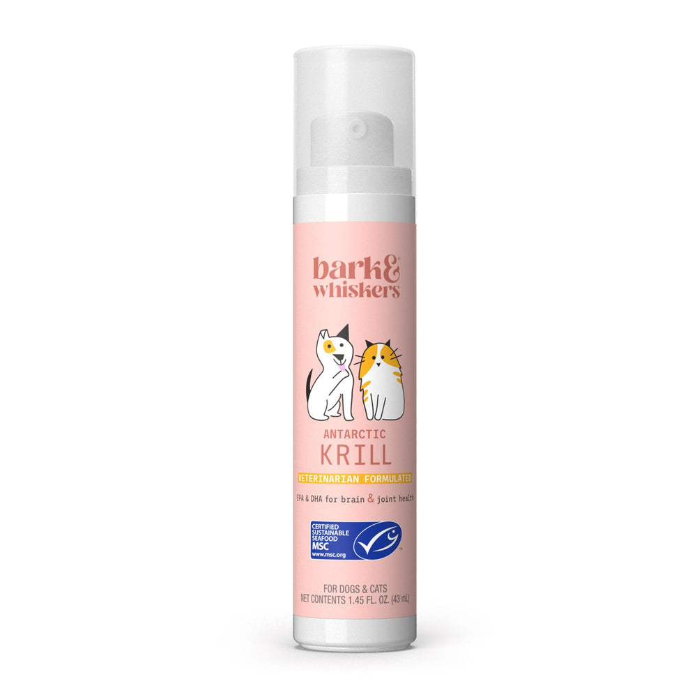 Dr. Mercola Bark & Whiskers krill oil pump close-up for precise daily dosing.