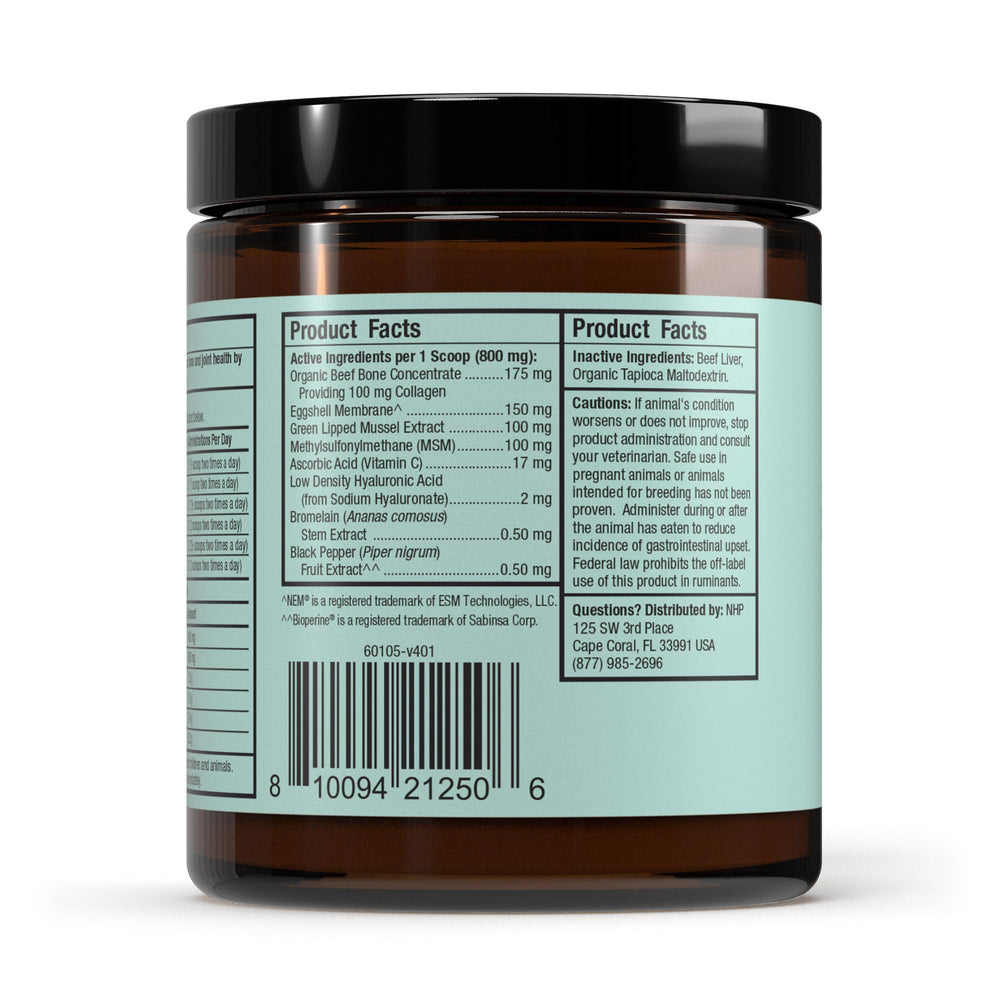 Dr. Mercola Bark & Whiskers label closeup highlights natural ingredients for mobility.