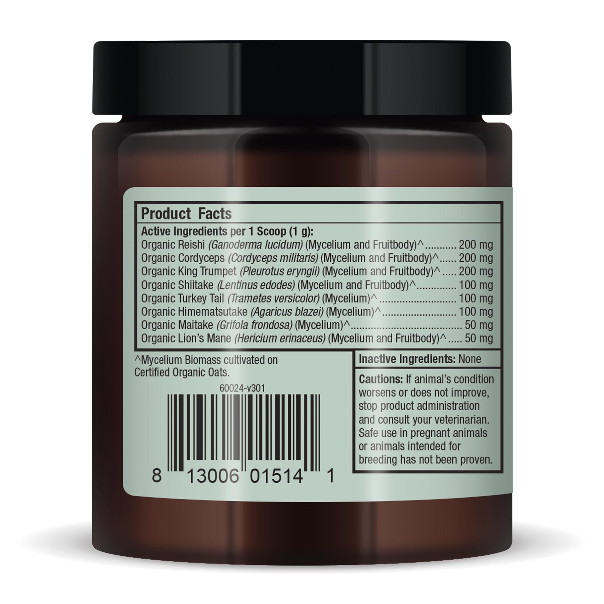 Dr. Mercola Bark & Whiskers powder being poured into pet food for easy mix-in