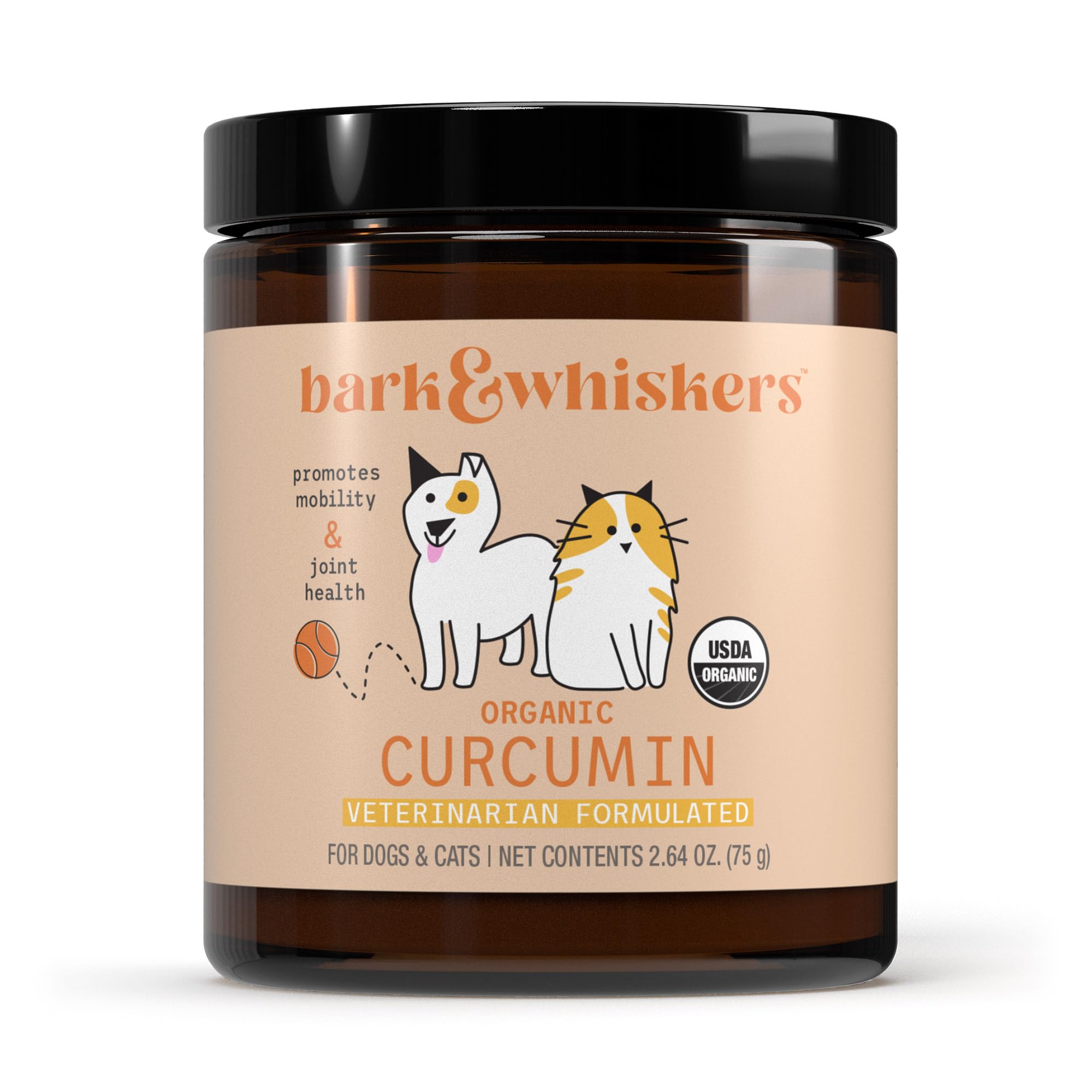 Dr Mercola Bark and Whiskers Organic Curcumin bottle supports mobility with a simple daily dose.