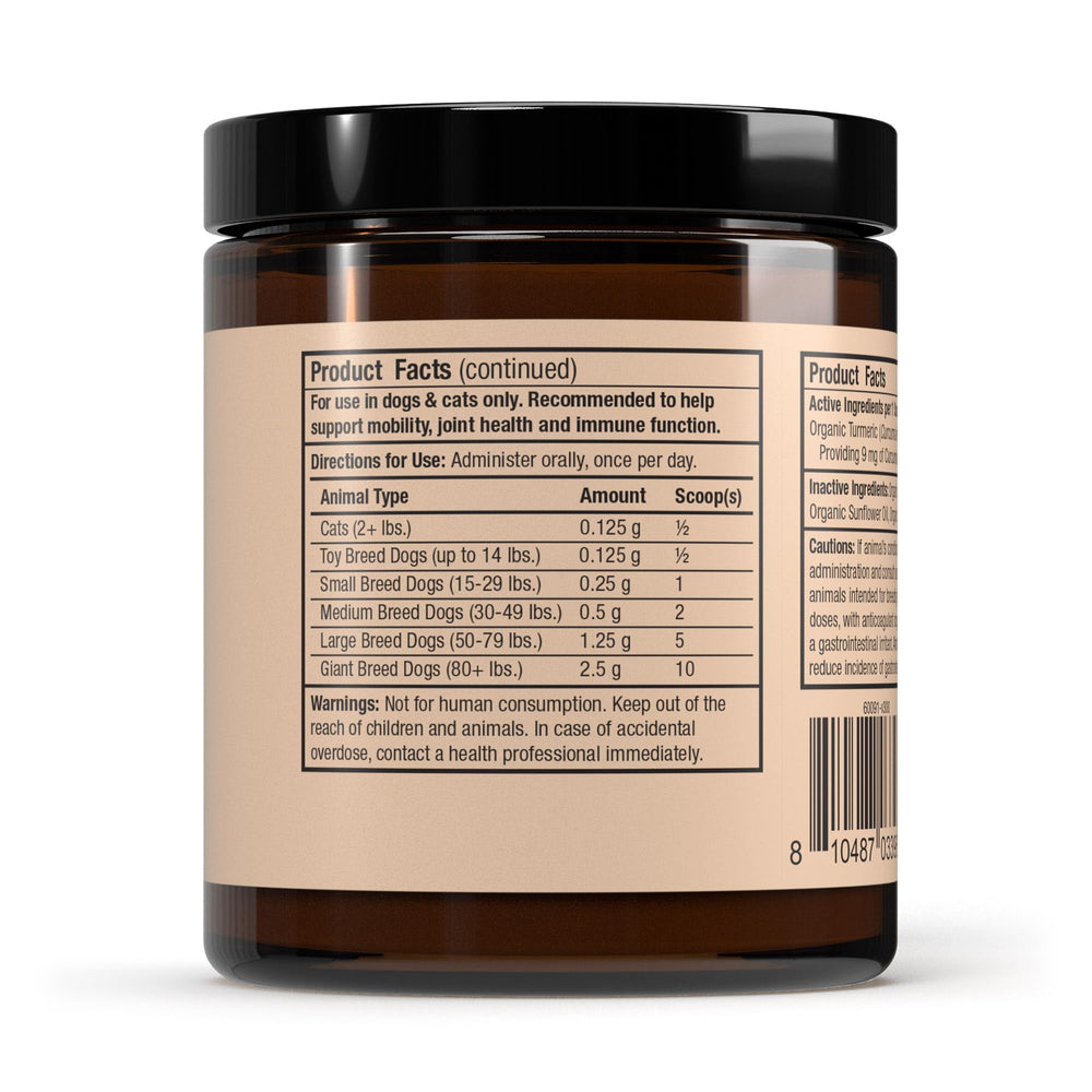 Dr Mercola Bark and Whiskers Organic Curcumin powder dispersion highlights high bioavailability in every dose.