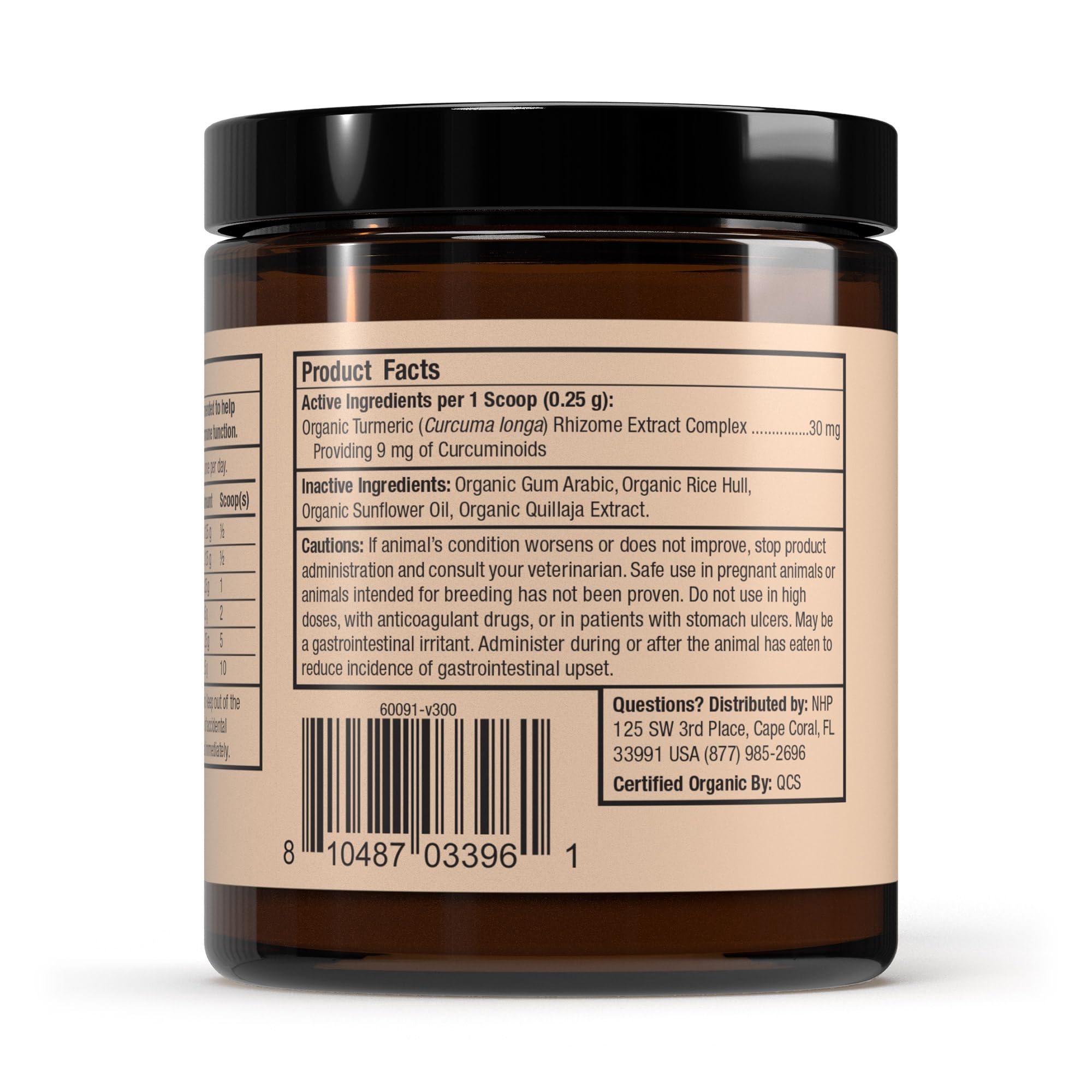 Dr Mercola Bark and Whiskers Organic Curcumin scoop aids precise dosing for joint support.