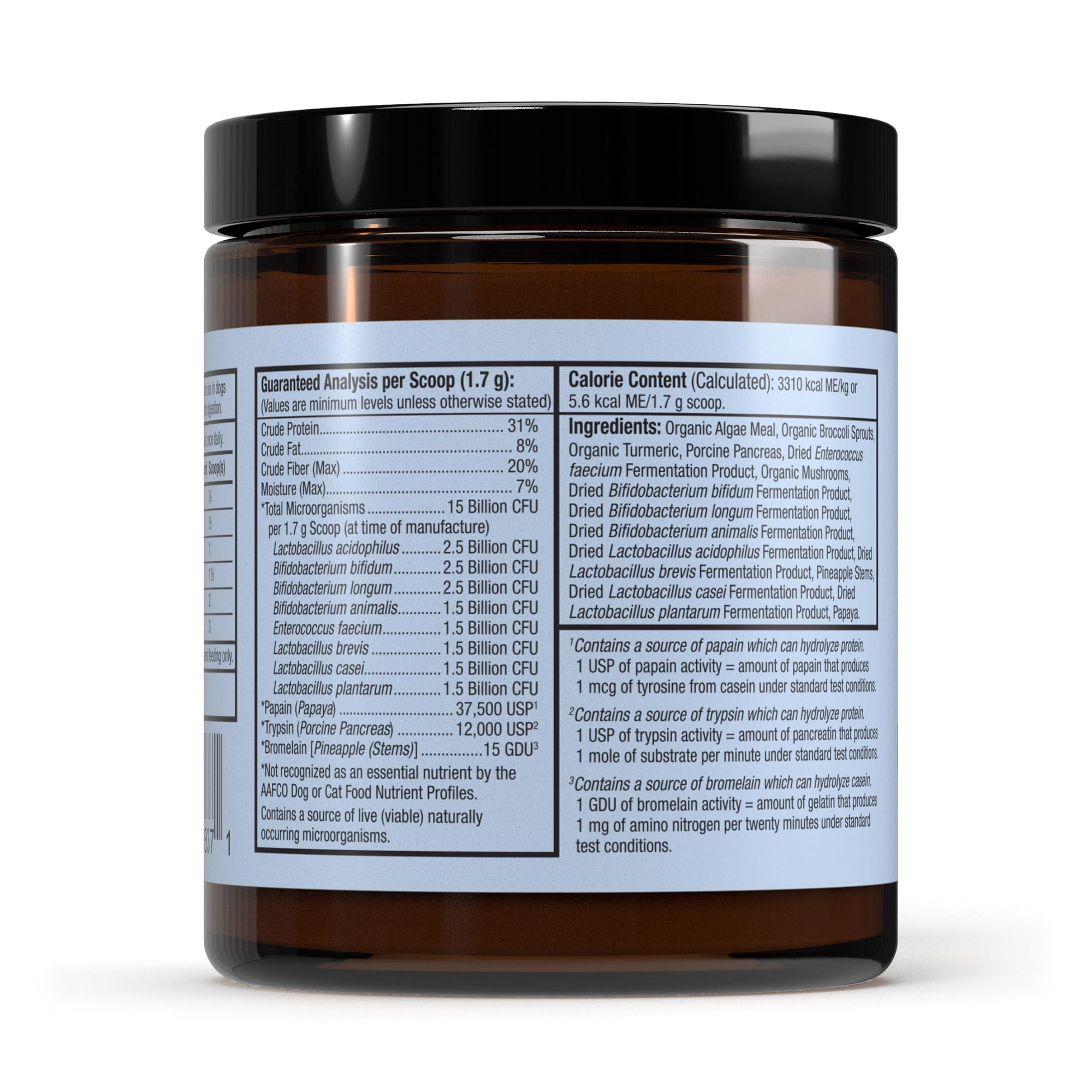 Dr. Mercola Bark & Whiskers bottle label showcases probiotic-enzyme formula for balanced gut health.