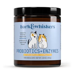 Dr. Mercola Bark & Whiskers bottle pour demonstrates easy daily digestive support for pets.