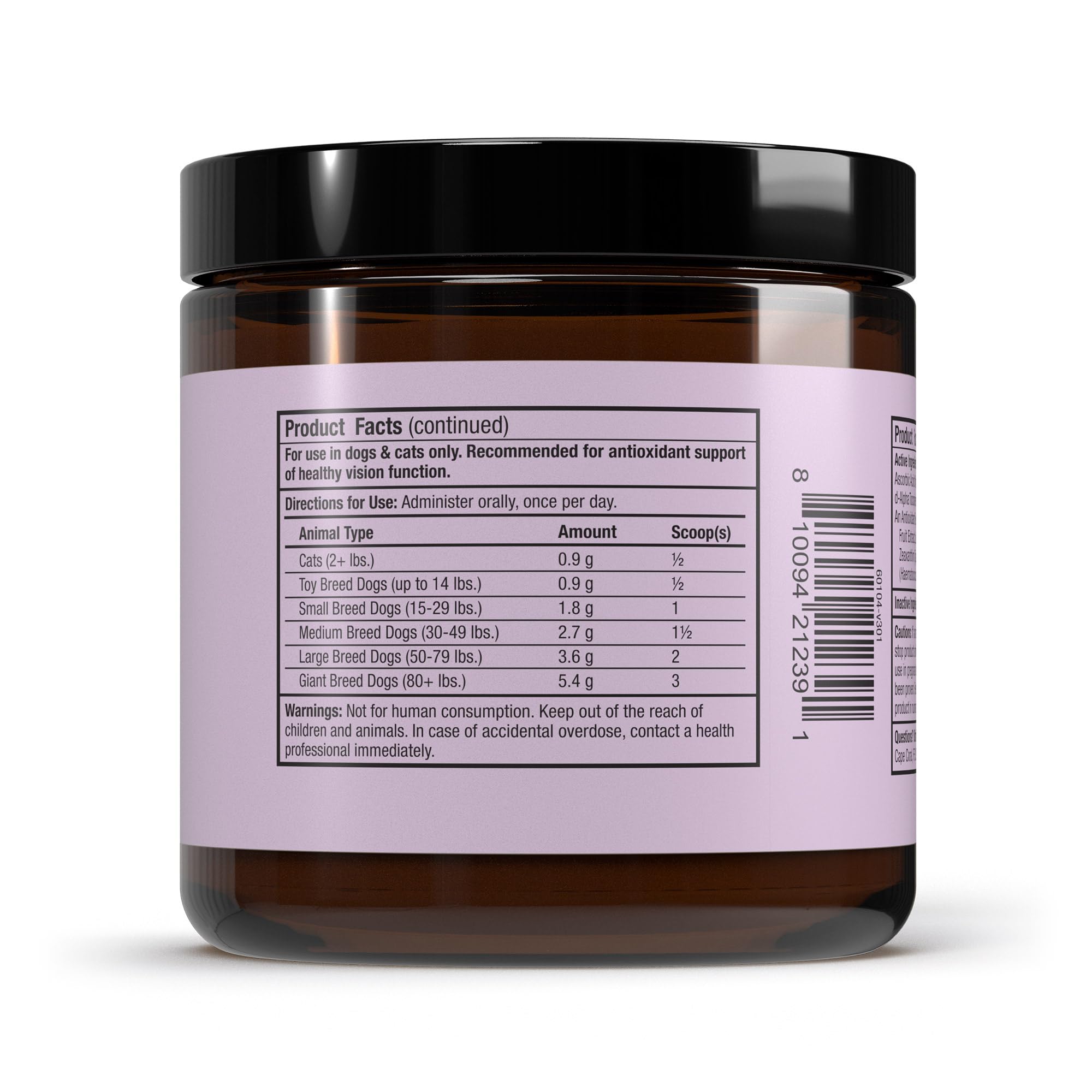 Dr. Mercola Eye Support packaging shows astaxanthin from microalgae for pet eye health support.