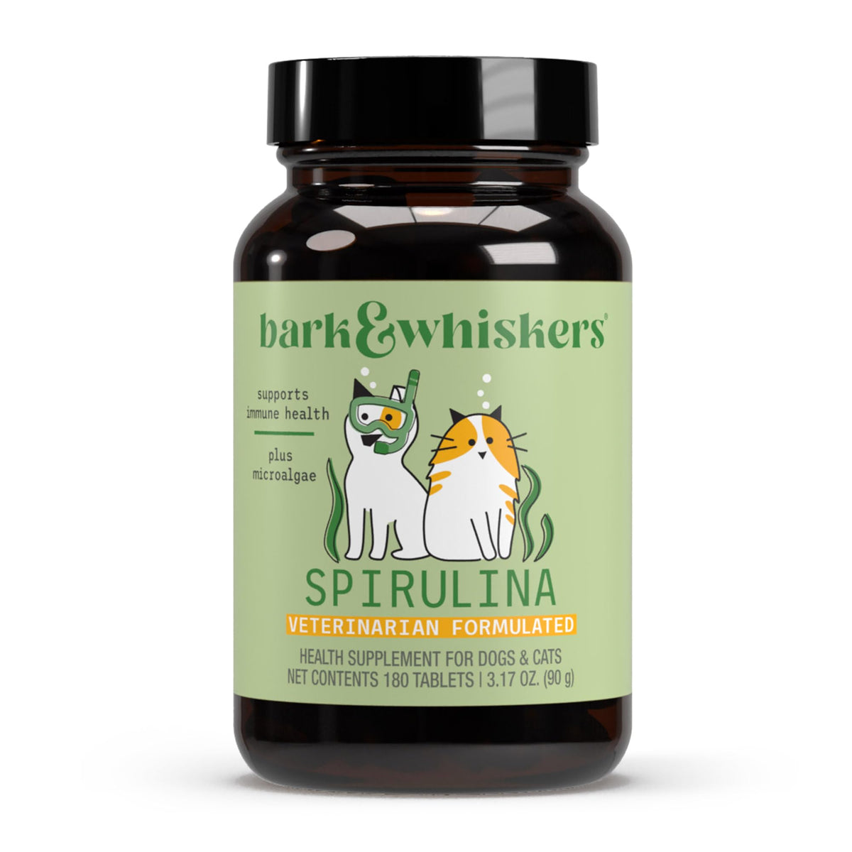 Dr. Mercola SpiruGreen bottle with tablets for pets, easy daily supplementation.