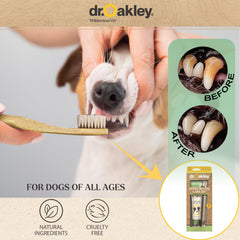 Dr Oakley dual-head toothbrush with soft bristles for comfortable cleaning.