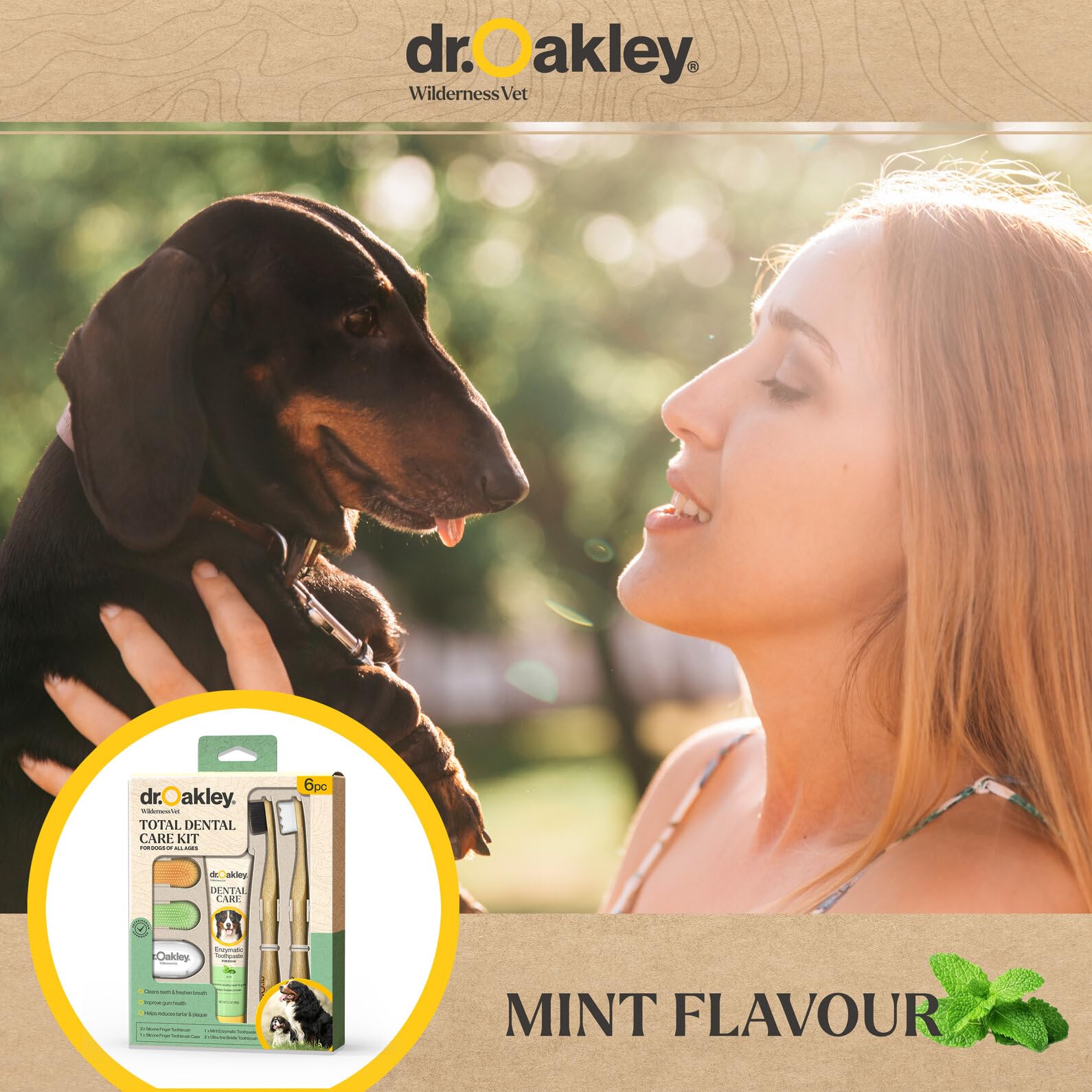 Dr. Oakley packaging highlights all-in-one dental care in a compact kit.