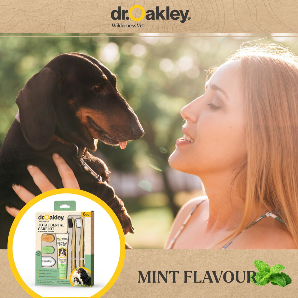 Dr. Oakley packaging highlights all-in-one dental care in a compact kit.