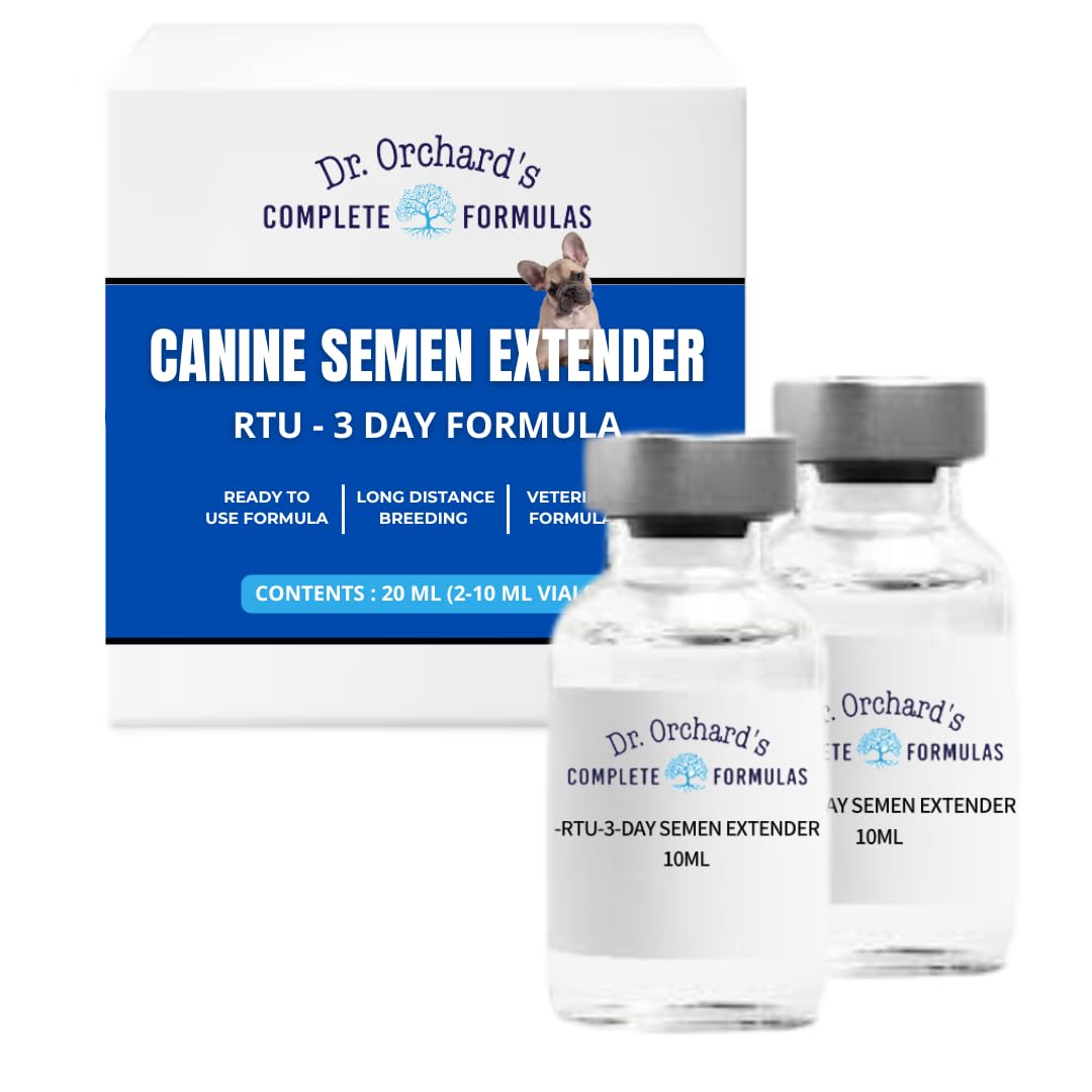 Dr. Orchard's RTU semen extender bottle closeup with easy-pour design.