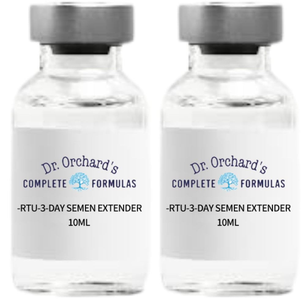 Packaging of Dr. Orchard's RTU canine semen extender for storage.