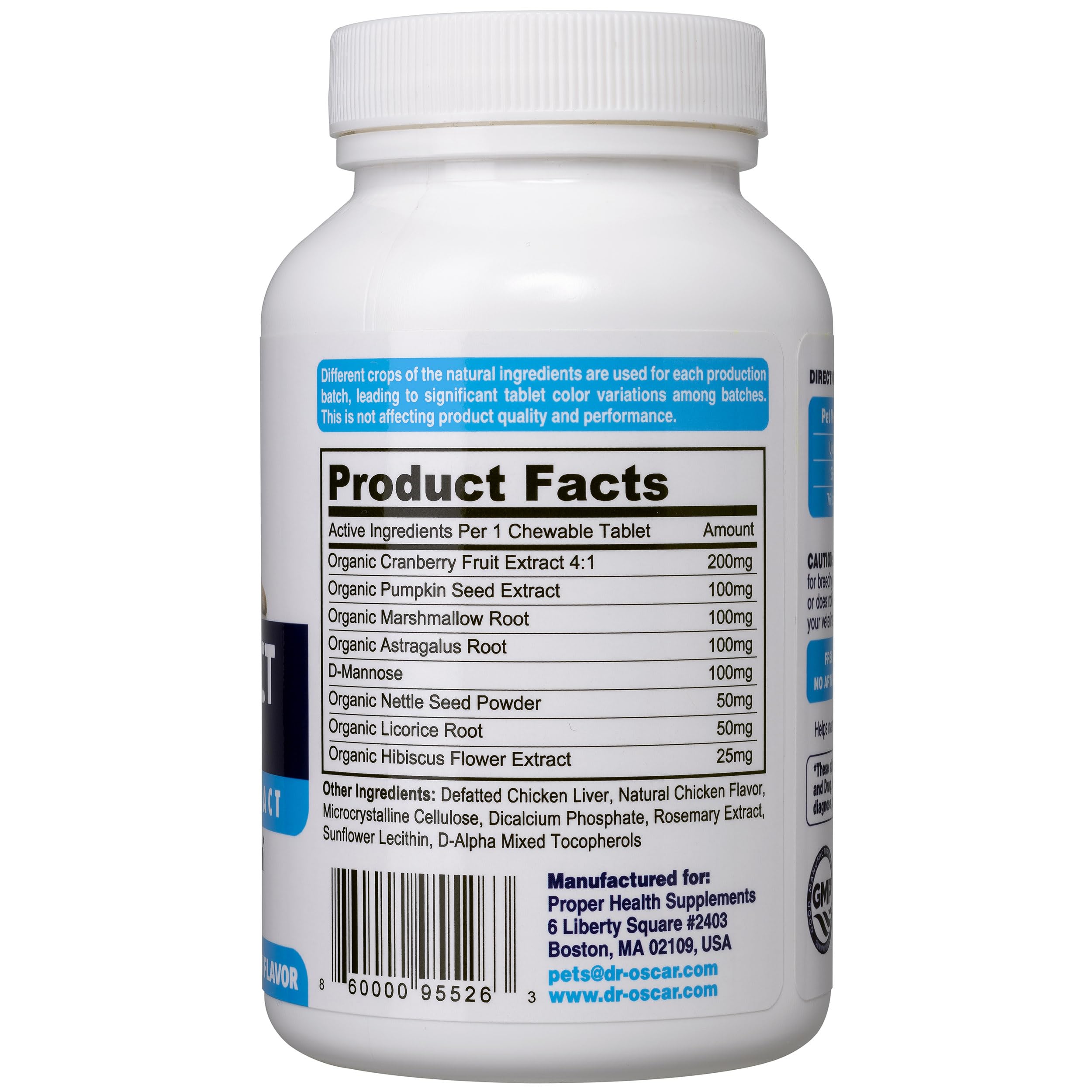 Dr Oscar dog uti tablets closeup emphasizing convenient daily bladder support
